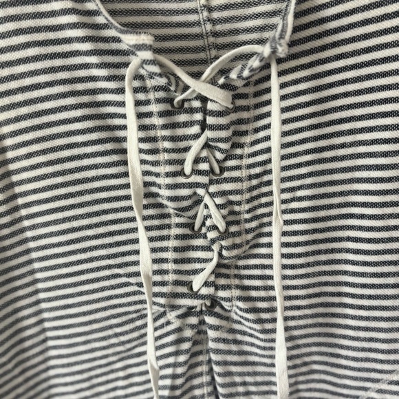 Women’s Max Edition  Large Striped Lace-Up Tank Dress Gray White Casual Pockets - Picture 3 of 6